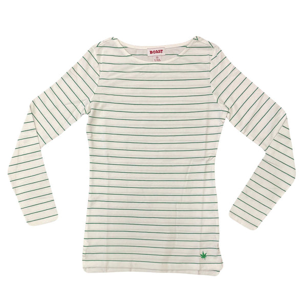 BOAST Women's White/Green Pinstripe Pique Long Sleeve Top $85 NEW