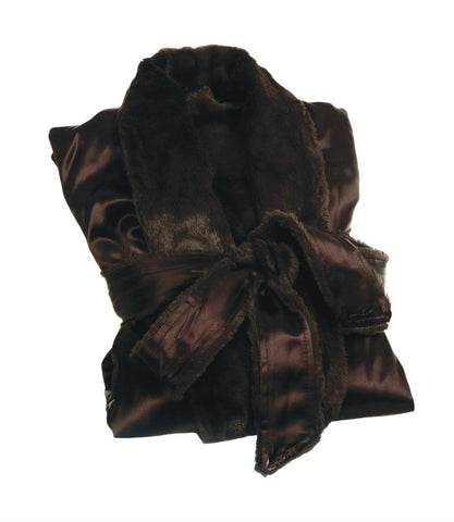 LITTLE GIRAFFE Women's Brown Super Soft Faux Fur Luxe Satin Robe Size 0 NWT