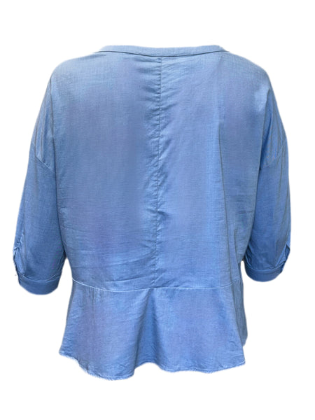 Marina Rinaldi Women's Blue Baccheo Embellished Button Down Shirt Size 12W/21