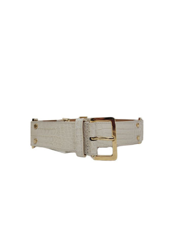 Max Mara Women's White Bacio Leather Buckle Closure Belt Size M NWT