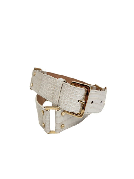 Max Mara Women's White Bacio Leather Buckle Closure Belt Size M NWT