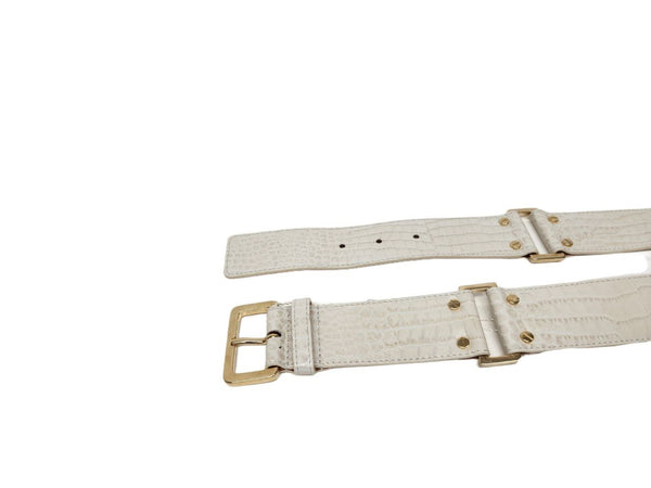 Max Mara Women's White Bacio Leather Buckle Closure Belt Size M NWT