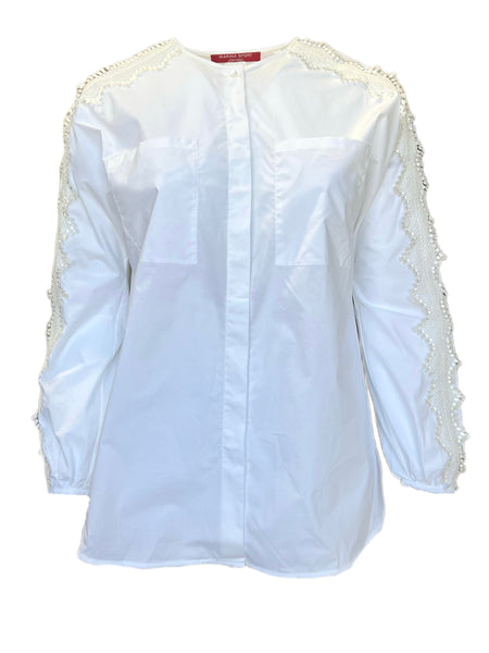 Marina Rinaldi Women's White Bagliore Embroidered Cotton Shirt NWT