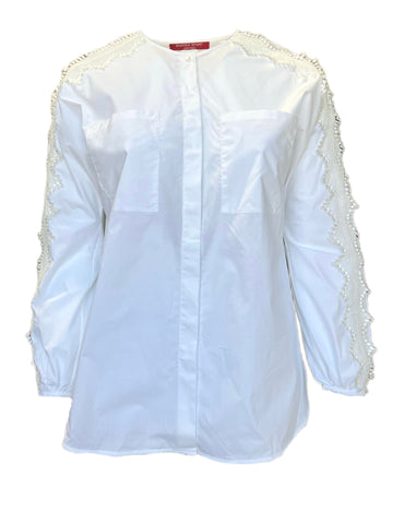 Marina Rinaldi Women's White Bagliore Embroidered Cotton Shirt NWT