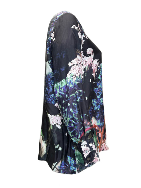 Marina Rinaldi Women's Nero Bahamas Printed Silk Blouse NWT