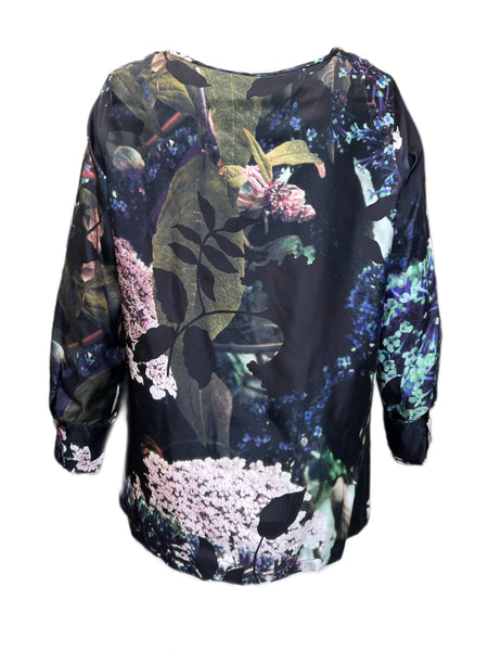 Marina Rinaldi Women's Nero Bahamas Printed Silk Blouse NWT