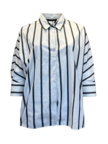Marina Rinaldi Women's White Baiocco Striped Cotton Shirt NWT