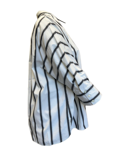 Marina Rinaldi Women's White Baiocco Striped Cotton Shirt NWT