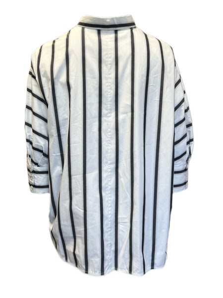 Marina Rinaldi Women's White Baiocco Striped Cotton Shirt NWT