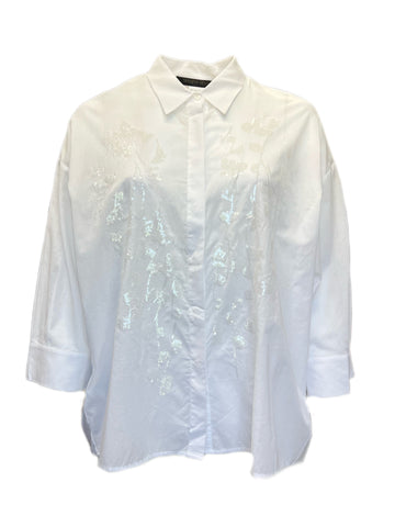 Marina Rinaldi Women's White Balenare Button Down Cotton Shirt NWT