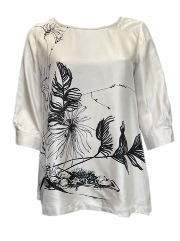 Marina Rinaldi Women's Ivory Balsa Printed Silk Blouse Size 16W/25 NWT