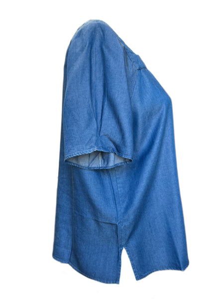 Marina Rinaldi Women's Blue Baltico Lyocell Short Sleeve Denim Top NWT