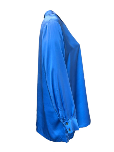 Marina Rinaldi Women's Blue Baluardo Button Down Silk Shirt Size 24W/33 NWT