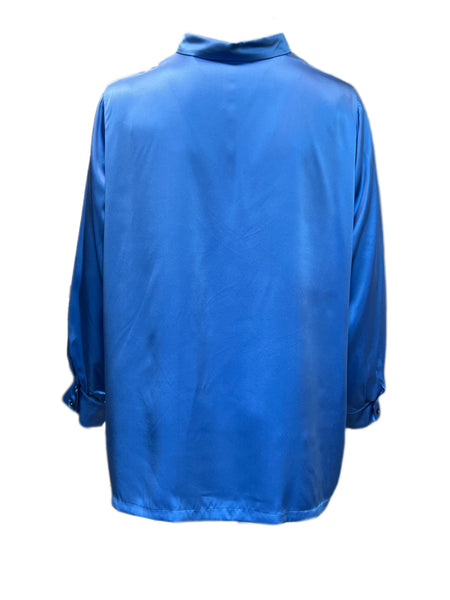 Marina Rinaldi Women's Blue Baluardo Button Down Silk Shirt Size 24W/33 NWT