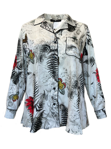 Marina Rinaldi Women's Silver Bambola Printed Button  Down Shirt Size 14W/23