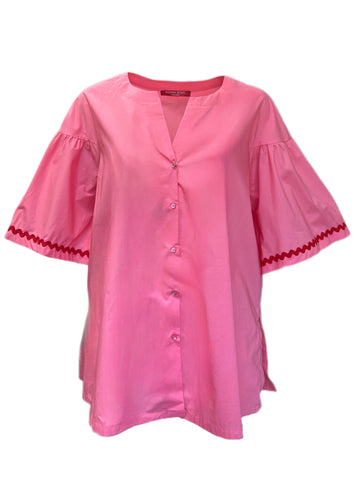 Marina Rinaldi Women's Pink Banchisa  Button Down Cotton Shirt Size 22W/31 NWT