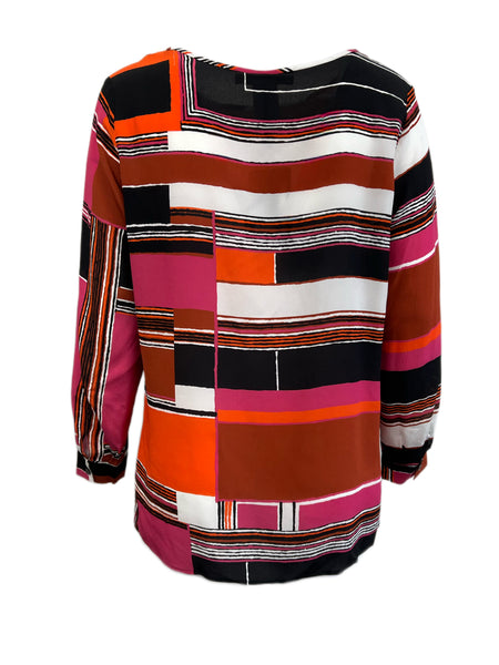 Marina Rinaldi Women's Caramel Banjo Printed Silk Blouse NWT