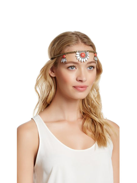 Bansri Women's 18K Gold Plated Headband HC0210 One Size Gold & Coral