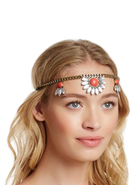 Bansri Women's 18K Gold Plated Headband HC0210 One Size Gold & Coral