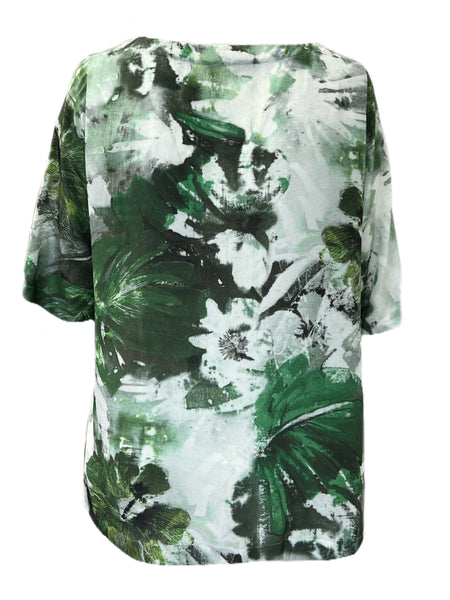 Marina Rinaldi Women's Green Barbados Printed Silk Blouse NWT