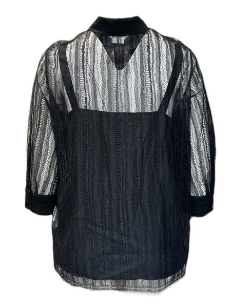 Marina Rinaldi Women's Black Bardo Button Down Lace Shirt NWT