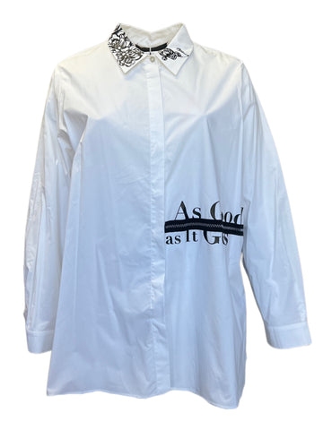 Marina Rinaldi Women's White Barocco Cotton Shirt NWT