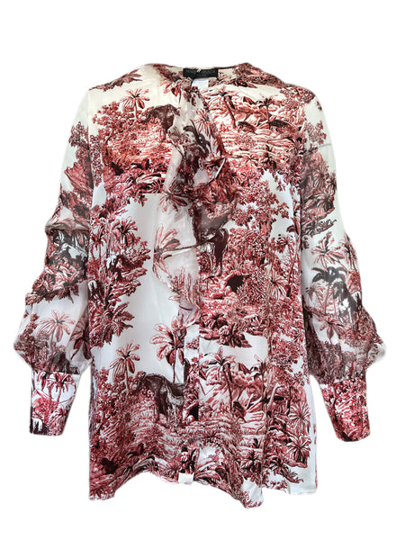 Marina Rinaldi Women's Pink Base Printed Silk Blouse NWT