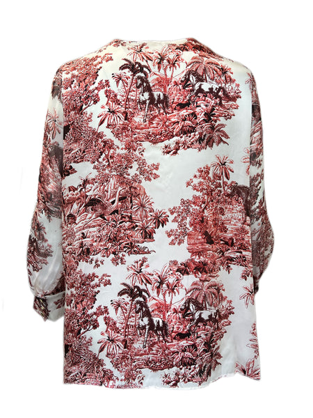 Marina Rinaldi Women's Pink Base Printed Silk Blouse NWT