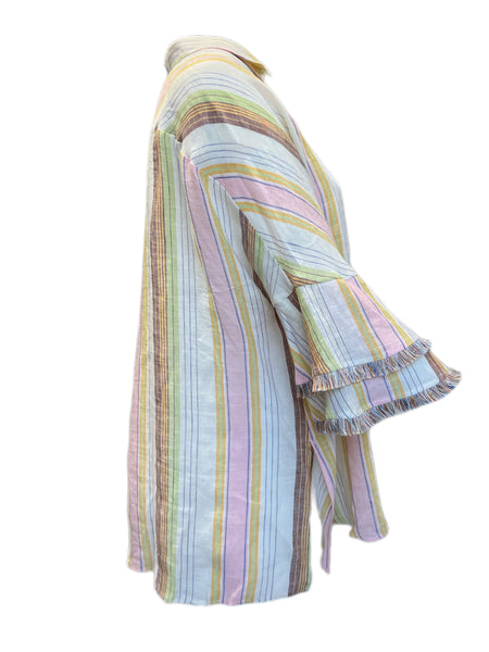 Marina Rinaldi Women's Multicolored Basilica Striped Flax Shirt NWT