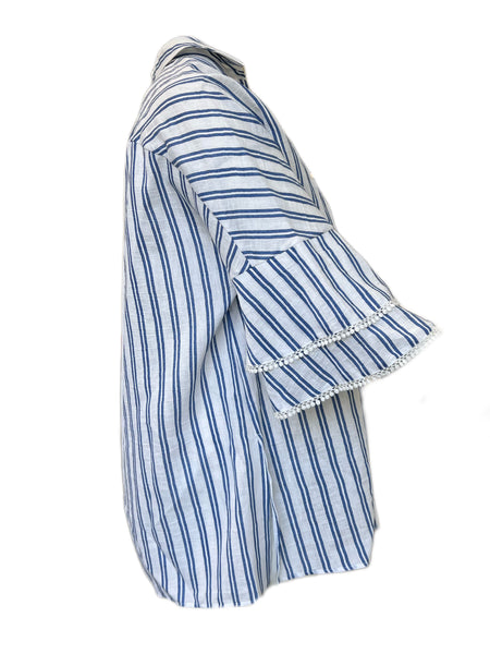 Marina Rinaldi Women's Blue Basilica Striped Button Down Shirt NWT