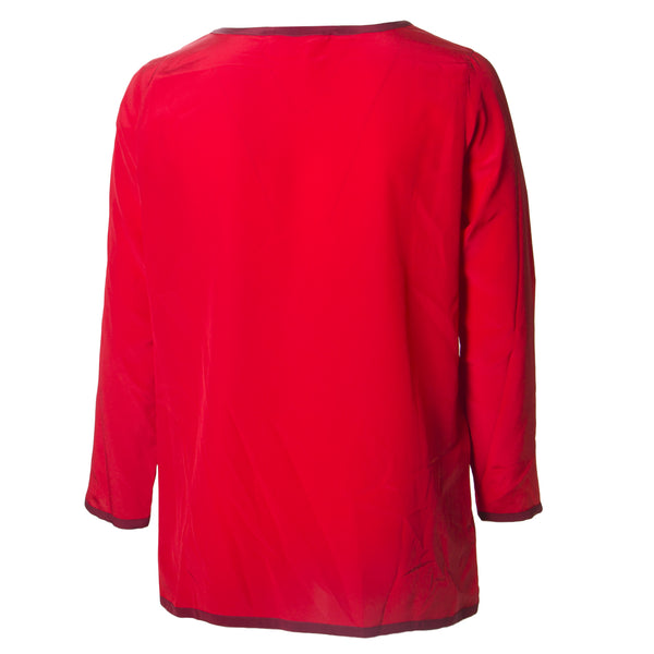 MARINA RINALDI Women's Red Basilica Trim Detail Silk Blouse $685 NWT