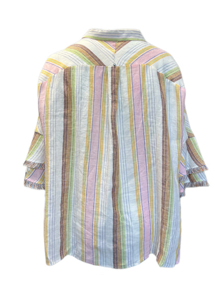 Marina Rinaldi Women's Multicolored Basilica Striped Flax Shirt NWT