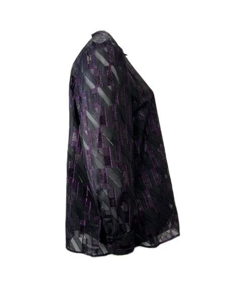 Marina Rinaldi Women's Nero Basilico Button Down Sheer Blouse NWT