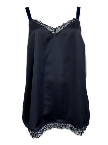 Marina Rinaldi Women's Navy Bastione Lase Satin Tank Top NWT