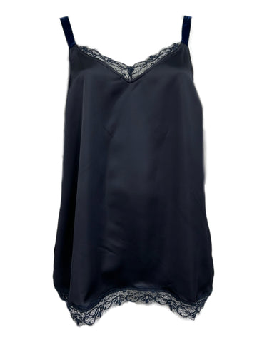 Marina Rinaldi Women's Navy Bastione Lase Satin Tank Top NWT