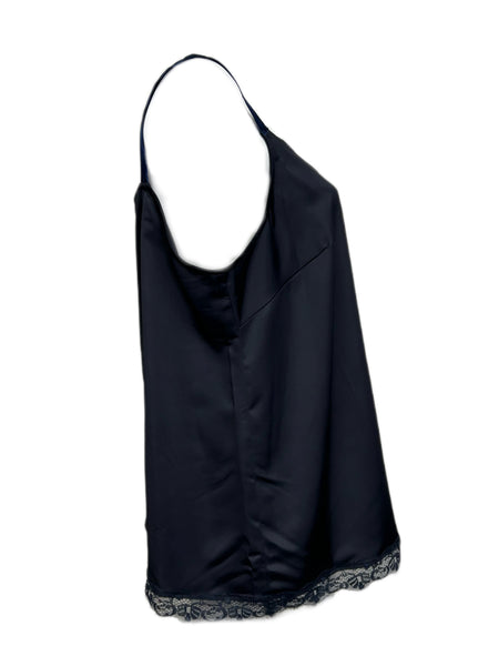 Marina Rinaldi Women's Navy Bastione Lase Satin Tank Top NWT