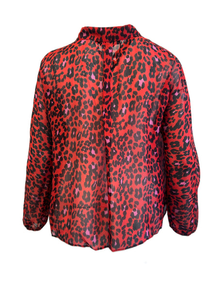 Marina Rinaldi Women's Red Batavia Tie Front Sheer Silk Blouse NWT