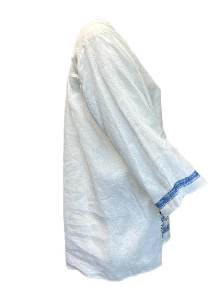 Marina Rinaldi Women's White Batik Button Down Flax Shirt NWT