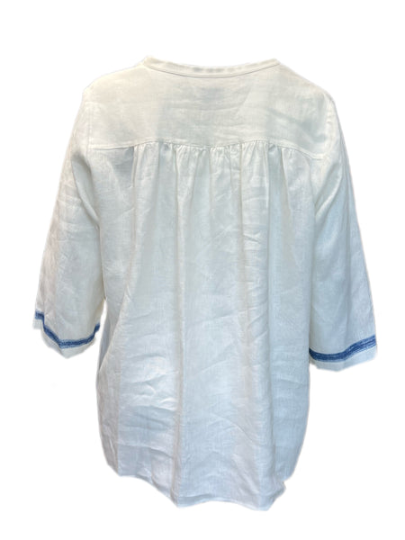 Marina Rinaldi Women's White Batik Button Down Flax Shirt NWT