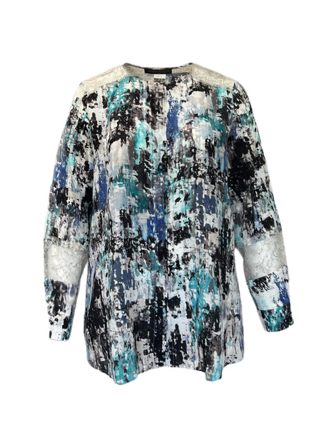 Marina Rinaldi Women's Grey Batteria Button Down Silk Shirt NWT