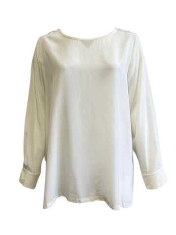Marina Rinaldi Women's White Battista Long Sleeve Silk Blouse NWT