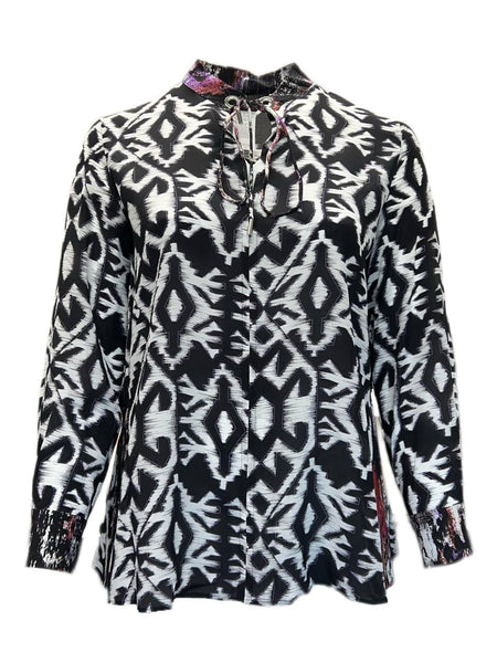 Marina Rinaldi Women's Nero Battista Printed Silk Blouse Size 12W/21 NWT