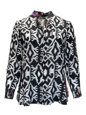 Marina Rinaldi Women's Nero Battista Printed Silk Blouse Size 12W/21 NWT