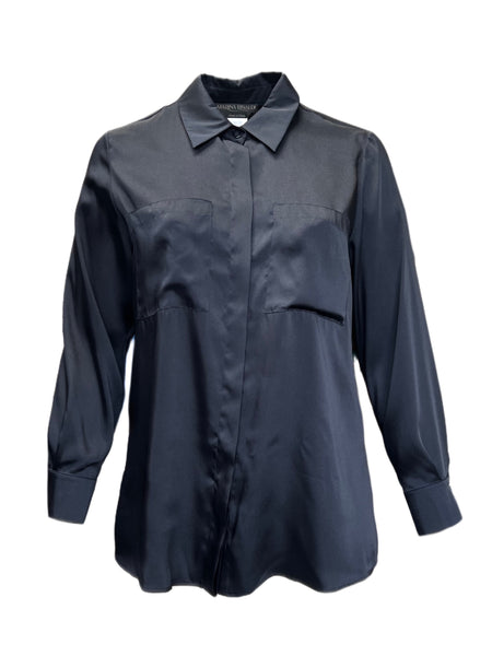 Marina Rinaldi Women's Black Bavarese Button Down Shirt NWT