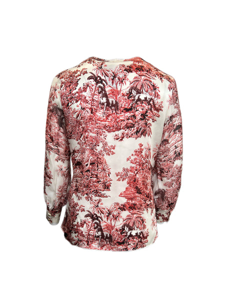 Marina Rinaldi Women's Red Baviera Ruffle Front Silk Blouse NWT