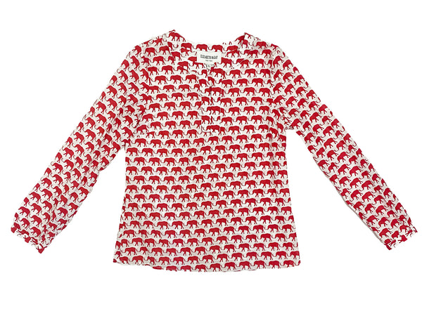 ELIZABETH MCKAY Women's White/Red Elephant Beach Blouse $215 NEW