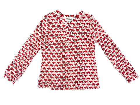 ELIZABETH MCKAY Women's White/Red Elephant Beach Blouse $215 NEW