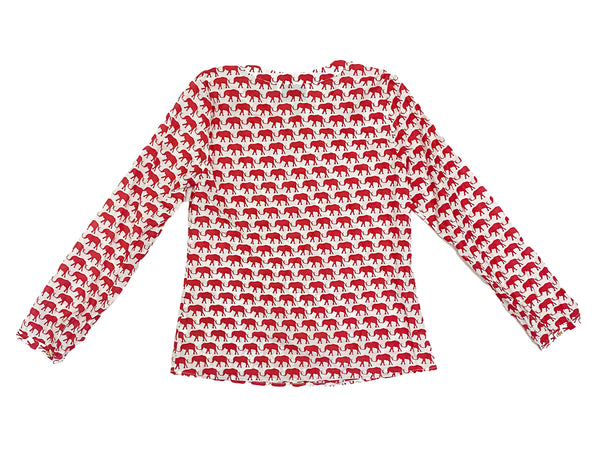 ELIZABETH MCKAY Women's White/Red Elephant Beach Blouse $215 NEW