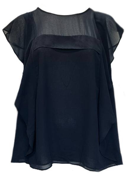 Marina Rinaldi Women's Navy Beato Butterfly Sleeve Blouse NWT