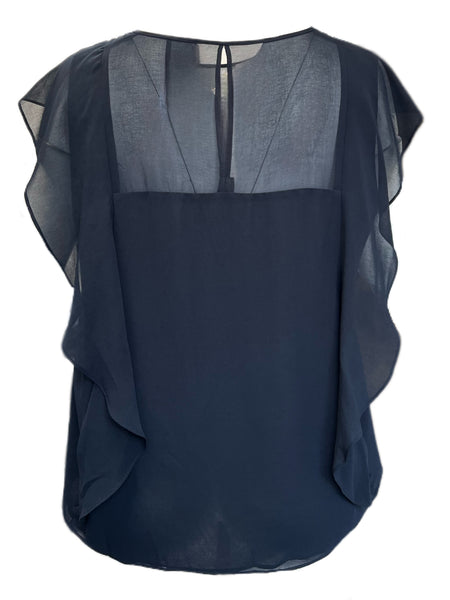 Marina Rinaldi Women's Navy Beato Butterfly Sleeve Blouse NWT